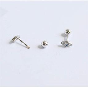 img 3 attached to 925 Sterling Silver Small CZ Stud Earrings for Women & Girls | Blue Evil Eye Design | Mini & Dainty Hypoallergenic Screw Back Studs | Ideal for Cartilage, Tragus, and Birthday Gifts