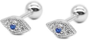 img 4 attached to 925 Sterling Silver Small CZ Stud Earrings for Women & Girls | Blue Evil Eye Design | Mini & Dainty Hypoallergenic Screw Back Studs | Ideal for Cartilage, Tragus, and Birthday Gifts