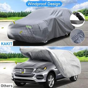 img 2 attached to 🚗 KAKIT 210D SUV Car Cover: Waterproof, Heavy Duty, All-Weather, Oxford Outdoor Protector with Door Zipper Straps, Reflective Strips, and Lock. Fits SUVs up to 211 inches.