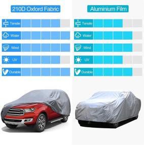 img 1 attached to 🚗 KAKIT 210D SUV Car Cover: Waterproof, Heavy Duty, All-Weather, Oxford Outdoor Protector with Door Zipper Straps, Reflective Strips, and Lock. Fits SUVs up to 211 inches.