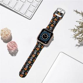 img 2 attached to 🎃 Ленточки на запястье для Apple Watch с изображением Хэллоуина, выполненные из силикона с рисунком тыквы и кота, совместимые с iWatch SE/ Series 6/5/4/3/2/1, доступные для женщин, мужчин и девочек в размерах 38 мм, 40 мм, 42 мм и 44 мм