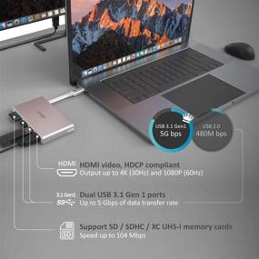 img 1 attached to 💻 Pengo USB C Hub Multiport Adapter – 4-in-1, 2x USB 3.1, SD Card Reader, HDMI 4K@30hz, USB Type C Hub Adapter for MacBook Pro 2018, MacBook Air 2018, MacBook 2015+, Chromebook – Silver Aluminum