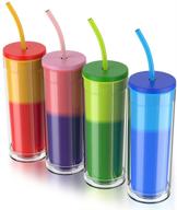 ☕️ set of 4 color-changing acrylic tumblers with lids and straws – 16oz, reusable and insulated travel cups – pastel colored, bulk plastic coffee cups with double wall – ideal for water and beverages logo