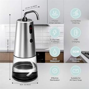 img 3 attached to 🧼 MEFASO Touchless Foaming Soap Dispenser - Stainless Steel Nozzle, Infrared Sensor, Rechargeable - Ideal for Bathroom & Kitchen - 8.45 oz/250ml - Silver