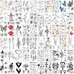 img 4 attached to 🌙 Waterproof Temporary Tattoos, Moon Stars Constellations Music Compass Anchor Words Lines Flowers - 60 Sheets for Kids Adults Men and Women by Yazhiji