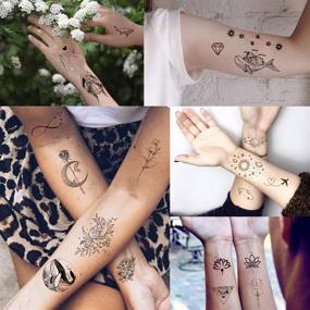 img 2 attached to 🌙 Waterproof Temporary Tattoos, Moon Stars Constellations Music Compass Anchor Words Lines Flowers - 60 Sheets for Kids Adults Men and Women by Yazhiji