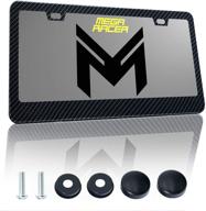 mega racer carbon fiber printed license plate frame - stylish 2 hole black aluminum design with stainless steel screws and carbon pattern detail - front or rear mounting (1 piece) логотип