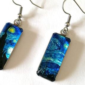 img 2 attached to 🌻 Starry Sky Sunflower Drop Dangle Earrings for Women Girls - Van Gogh Inspired Abstract Art Jewelry