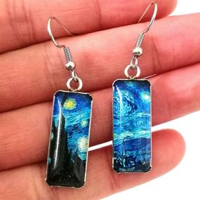 img 1 attached to 🌻 Starry Sky Sunflower Drop Dangle Earrings for Women Girls - Van Gogh Inspired Abstract Art Jewelry