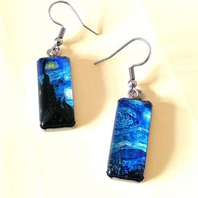 img 3 attached to 🌻 Starry Sky Sunflower Drop Dangle Earrings for Women Girls - Van Gogh Inspired Abstract Art Jewelry