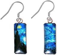 🌻 starry sky sunflower drop dangle earrings for women girls - van gogh inspired abstract art jewelry logo