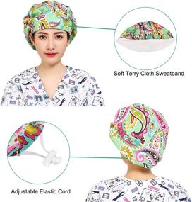 img 3 attached to 👒 Cascacy 2 Pack Women's Adjustable Cotton Bouffant Working Cap with Sweatband - Multi Color Working Hats for Enhanced Comfort and Style