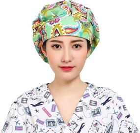 img 2 attached to 👒 Cascacy 2 Pack Women's Adjustable Cotton Bouffant Working Cap with Sweatband - Multi Color Working Hats for Enhanced Comfort and Style