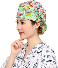 img 1 attached to 👒 Cascacy 2 Pack Women's Adjustable Cotton Bouffant Working Cap with Sweatband - Multi Color Working Hats for Enhanced Comfort and Style