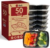 reli. meal prep containers (50 pack) - 30 oz. black 2 compartment 🍱 food storage containers with lids - microwavable bento box/lunch box containers for meal prep логотип