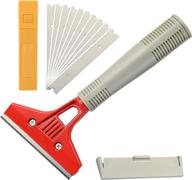 🔪 ehdis 4 inch long handle razor blade scraper tool with 10pcs metal blades - heavy duty scraper for window, glass, floor, wall, stove, paint, caulk, labels, adhesive, sticker removal logo