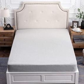 img 1 attached to 🛏️ PURE ERA Heather Jersey Knit Cotton Fitted Bottom Sheet - Ultra Soft Comfy Breathable - Grey Queen Size