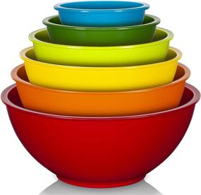 img 4 attached to YIHONG 6 Pcs Plastic Mixing Bowls Set - Colorful Serving Bowls for Kitchen: Ideal for Baking, Prepping, Cooking and Serving Food, Nesting Bowls for Space Saving Storage