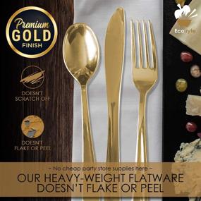 img 3 attached to 🍴 Premium Heavy-Duty Gold Plastic Silverware Set: 150pcs | 50 Forks, 50 Knives, 50 Spoons | Disposable & Reusable Gold Cutlery | BPA Free | Gold Flatware Collection