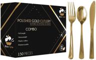 🍴 premium heavy-duty gold plastic silverware set: 150pcs | 50 forks, 50 knives, 50 spoons | disposable & reusable gold cutlery | bpa free | gold flatware collection logo