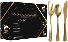 img 4 attached to 🍴 Premium Heavy-Duty Gold Plastic Silverware Set: 150pcs | 50 Forks, 50 Knives, 50 Spoons | Disposable & Reusable Gold Cutlery | BPA Free | Gold Flatware Collection