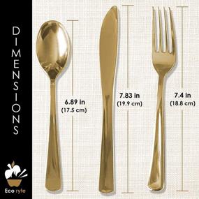 img 1 attached to 🍴 Premium Heavy-Duty Gold Plastic Silverware Set: 150pcs | 50 Forks, 50 Knives, 50 Spoons | Disposable & Reusable Gold Cutlery | BPA Free | Gold Flatware Collection