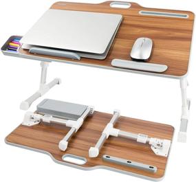 img 4 attached to Kavalan Лаптоп Койка Стол: Портативная стоячая письменный стол с выдвижным ящиком для работы, еды, чтения в кровати, на диване и кушетке - отделка ореховым деревом.