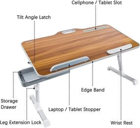 img 3 attached to Kavalan Лаптоп Койка Стол: Портативная стоячая письменный стол с выдвижным ящиком для работы, еды, чтения в кровати, на диване и кушетке - отделка ореховым деревом.