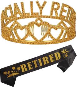 img 4 attached to Gold Retirement Party Set - Officially Retired Tiara/Crown, Sash for Women, Satin Sash - Retirement Party Supplies & Gifts for Women, Retirement