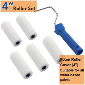 img 2 attached to 🎨 High-Density Foam Paint Roller Kit - Mini Roller Refills, Roller Frame, Small Paint Tray Set, 4" Microfiber Roller Covers, House Painting Roller Brush (12-Pack)