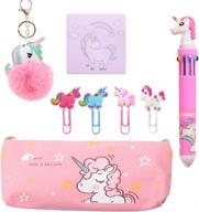 🦄 adorable back to school unicorn gift set: perfect for girls, includes pink princess school supplies, unicorn stationery set with keychain, pen, notebook, paper clips, and pencil pouch logo
