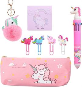 img 4 attached to 🦄 Adorable Back to School Unicorn Gift Set: Perfect for Girls, Includes Pink Princess School Supplies, Unicorn Stationery Set with Keychain, Pen, Notebook, Paper Clips, and Pencil Pouch