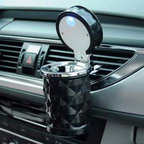 img 3 attached to Portable Car Ashtray with Lid, Blue LED Light, and Cup Holder - Auto Cigarette Ashtray for Home, Office and Vehicle (Black)