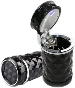 img 4 attached to Portable Car Ashtray with Lid, Blue LED Light, and Cup Holder - Auto Cigarette Ashtray for Home, Office and Vehicle (Black)
