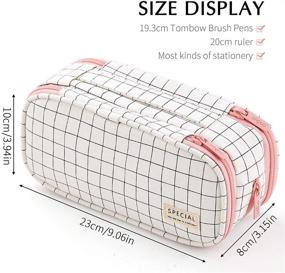 img 2 attached to CICIMELON Plaid White Pencil Case - Large Capacity Canvas Pencil Bag for Students, Office, and Business