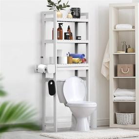 img 3 attached to 🛀 Maximize Bathroom Space with Purbambo Bamboo 3-Tier Over-The-Toilet Storage Rack: Bathroom Organizer Shelf with Toilet Paper Holder & 3 Hooks for Balcony, Porch, Laundry