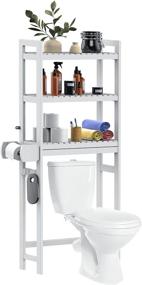 img 4 attached to 🛀 Maximize Bathroom Space with Purbambo Bamboo 3-Tier Over-The-Toilet Storage Rack: Bathroom Organizer Shelf with Toilet Paper Holder & 3 Hooks for Balcony, Porch, Laundry