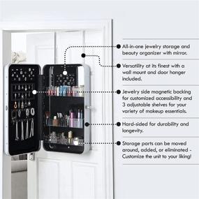 img 3 attached to 🔒 Abington Lane Hard-Shell Mirrored Cabinet - Over The Door Armoire with Mirror, Storage, and Lock - White Wall Hanging Jewelry/Cosmetics Organizer - Customizable Magnetic Organizer - 16"L x 5.75"W x 28"H