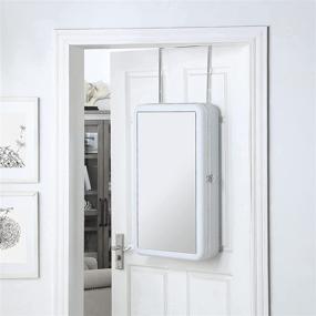 img 2 attached to 🔒 Abington Lane Hard-Shell Mirrored Cabinet - Over The Door Armoire with Mirror, Storage, and Lock - White Wall Hanging Jewelry/Cosmetics Organizer - Customizable Magnetic Organizer - 16"L x 5.75"W x 28"H