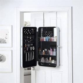 img 1 attached to 🔒 Abington Lane Hard-Shell Mirrored Cabinet - Over The Door Armoire with Mirror, Storage, and Lock - White Wall Hanging Jewelry/Cosmetics Organizer - Customizable Magnetic Organizer - 16"L x 5.75"W x 28"H