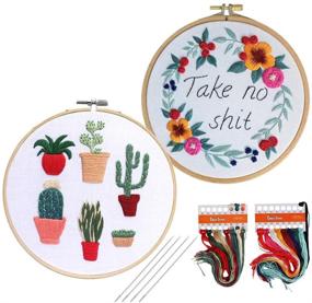 img 4 attached to 🧵 Beginner's Embroidery Kit: Cross Stitch & Needlepoint Kit with Animal, Flower, and Plant Patterns - Funny Embroidery Starter Kit for Decor, Includes 2 Embroidery Hoops