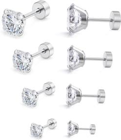 img 3 attached to 💎 Cisyozi Stainless Steel Stud Earrings Set with Clear Round CZ - 4 Pairs or 8 Pairs, 18G for Men and Women, Cartilage Ear Piercings, Helix, Tragus, Barbell - 3-6mm