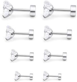 img 2 attached to 💎 Cisyozi Stainless Steel Stud Earrings Set with Clear Round CZ - 4 Pairs or 8 Pairs, 18G for Men and Women, Cartilage Ear Piercings, Helix, Tragus, Barbell - 3-6mm