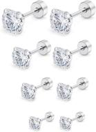 💎 cisyozi stainless steel stud earrings set with clear round cz - 4 pairs or 8 pairs, 18g for men and women, cartilage ear piercings, helix, tragus, barbell - 3-6mm logo