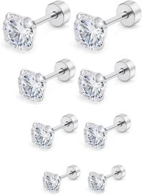 img 4 attached to 💎 Cisyozi Stainless Steel Stud Earrings Set with Clear Round CZ - 4 Pairs or 8 Pairs, 18G for Men and Women, Cartilage Ear Piercings, Helix, Tragus, Barbell - 3-6mm
