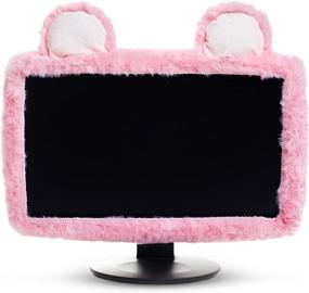 img 4 attached to Pink Furry Fabric Aspen's Cute Kawaii Desk Accessory: Dust Cover for 17-24 Inch Computer TV Monitors