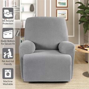 img 1 attached to 🛋️ TAOCOCO Dusty Grey Recliner Cover 4-Pieces - Stretch Sofa Slipcover for 1 Seater Couch - Soft Furniture Protector with Elastic Chair Covers - Jacquard Pattern