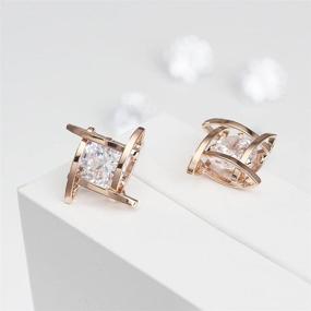 img 1 attached to 💎 Joya Gift Rose Gold Silver Plated Stud Earrings - Round Cut Cubic Zirconia Geometric Fashion Jewelry for Women and Girls