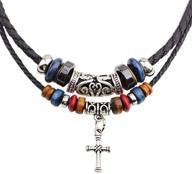 📿 bohemian double layered tribal necklace: braided leather vintage style with cross pendant logo