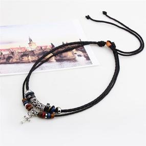 img 3 attached to 📿 Bohemian Double Layered Tribal Necklace: Braided Leather Vintage Style with Cross Pendant